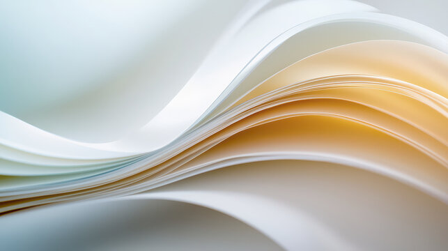 Abstract paper waves in soft colors create serene and artistic atmosphere, showcasing smooth curves and layers