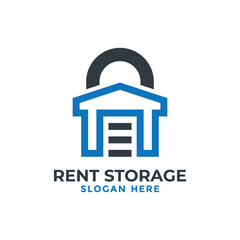 Self storage logo design template. Safe storage garage vector illustration. With concept of padlock and garage symbol combination.