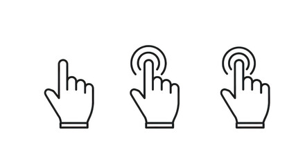 Obraz premium Hand cursor outline icons set for click tap and pointer action