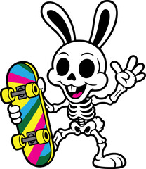 Cartoon bunny holding a colorful skateboard rabbit 1