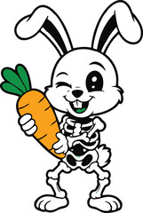 Cartoon bunny holding orange carrot rabbit bones