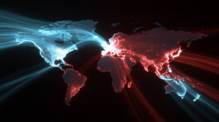 Translucent neon map pulses with digital veins, igniting cybernetic pathways, echoing International Internet Day and Digital Detox Week