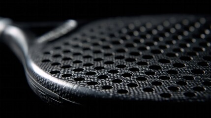 Intricate carbon fiber tennis racket, echoing whispers of lunar celebrations and stealthy sports revolutions, under ethereal shadows