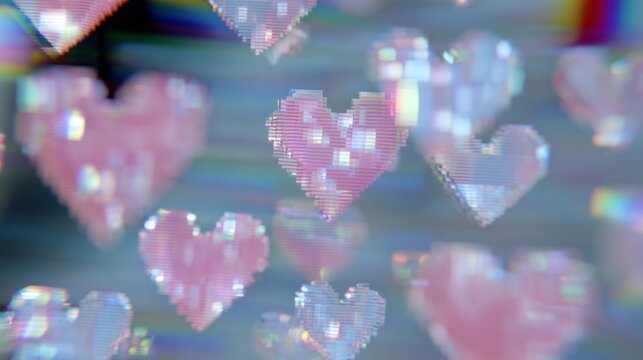 Glitchy pixelated hearts shimmer like digital love confetti, stirring Cyber Monday romance with retro Valentine's Day nostalgia
