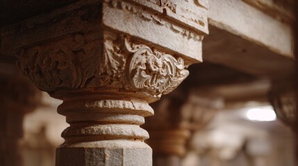 Intricately carved stone pillar whispers tales of ancient festivals and Diwali celebrations, echoing myths in sandstone silence