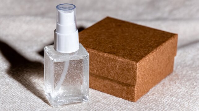 Compact misting bottle beside rustic box, capturing minimalist elegance, eco-friendly purchasing decisions, and World Environment Day gifting ideas