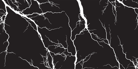 Monochrome illustration of powerful white lightning bolts branching across a solid black background.