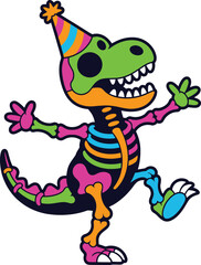 Obraz premium Cartoon dinosaur wearing party hat dancing celebration