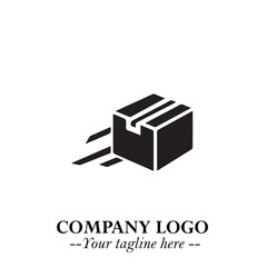 Box Moving Fast Symbol in Black on the White Background with Dynamic Delivery Design
