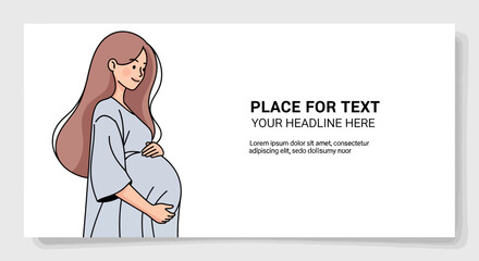 Pregnant woman holding her belly with place for text, healthcare and motherhood concept