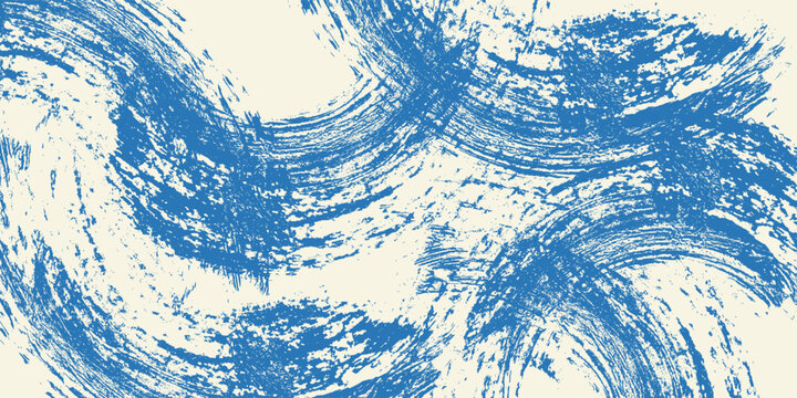 Grunge grainy blue brush stroke with spray texture. Hand drawn distress damaged vintage banner with zigzag bold line. Rough thick brush stroke texture. Spray paint effect vector background.