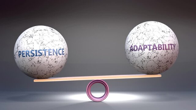 Persistence and adaptability in balance - balancing stones on a scale symbolizing harmony, equity and equilibrium between persistence and adaptability. Harmonious and beneficial situation.