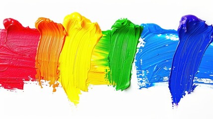 Fototapeta premium Colorful Rainbow Paint Strokes on White Background Artistic Abstract Design