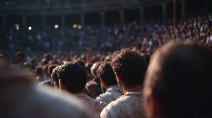 Obraz premium A sea of eager spectators buzzes with anticipation during a lively Palio di Siena, where tradition meets fervent spirit