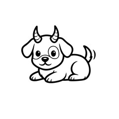 Playful Cute Horned Puppy Logo, Black Dog Line Art