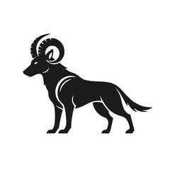 Mythical Horned Dog Creature Logo, Simple Bold Shapes, Black Silhouette