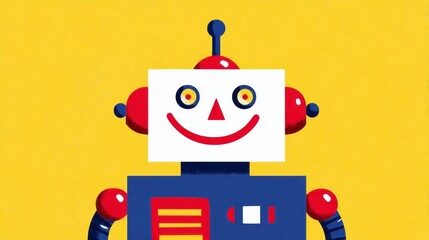 Colorful retro robot with cheerful face, evoking childhood nostalgia, perfect for National Robotics Week, quirky toy collectible theme