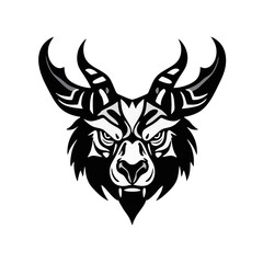 Tribal Horned Dog Logo, Sharp Angular Lines, Black on White Vector, Silhouette Style