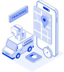 Isometric Illustration of Cargo Tracking on Mobile