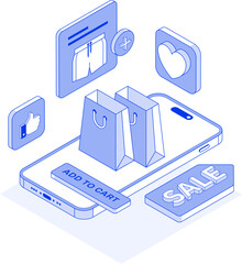 Isometric Online Shopping Illustration on Mobile Phone