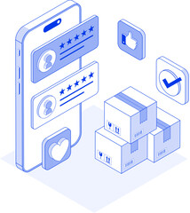 Isometric Mobile Customer Reviews with Boxes