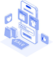 Online Shopping via Mobile Phone Illustration