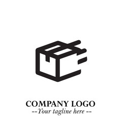 Box Moving Fast Symbol in Black on the White Background with Dynamic Delivery Design