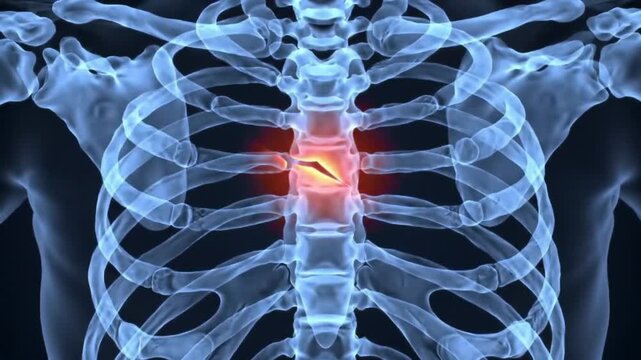 Animated Ribcage XRay with Spinal Fracture and Red Pain Indication