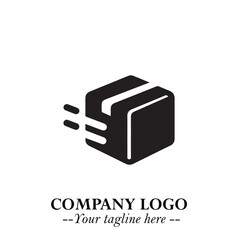 Box Moving Fast Symbol in Black on the White Background with Dynamic Delivery Design