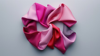 Colorful Satin Hair Scrunchie in Pink Red Purple on Light Gray Background