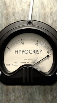 Hypocrisy meter showing big levels of hypocrisy. Dangerously increasing values of hypocrisy, critical overload. Too much, off the charts. Max hypocrisy