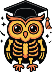 Cartoon owl wearing graduation cap and showing body