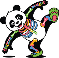 Obraz premium Cartoon panda dancing with colorful bones vector