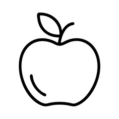 Simple hand drawn outline of a fresh apple with a stem and leaf