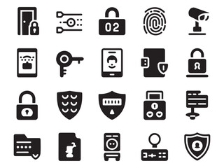 Cyber security icon set featuring locks keys shields surveillance and digital access for online safety