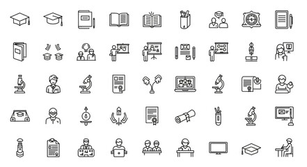 Fototapeta premium ai generative A clean vector icon sheet with 50 education and online learning icons on a pure white background.