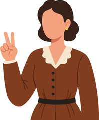 Fototapeta premium Vector Illustration of Woman Making Peace Sign in Retro Style with Earth Tone Colors