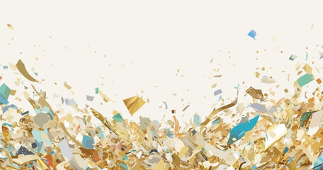 Un vortice di coriandoli dorati e colorati che fluttuano nell'aria crea un'esplosione festosa