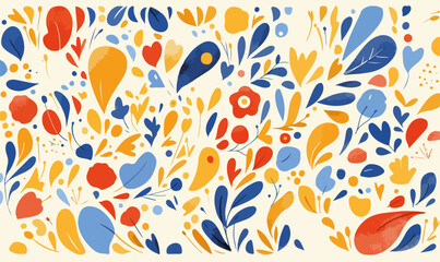 Un vibrante motivo floreale astratto con forme organiche e colori vivaci evoca gioia e natura.