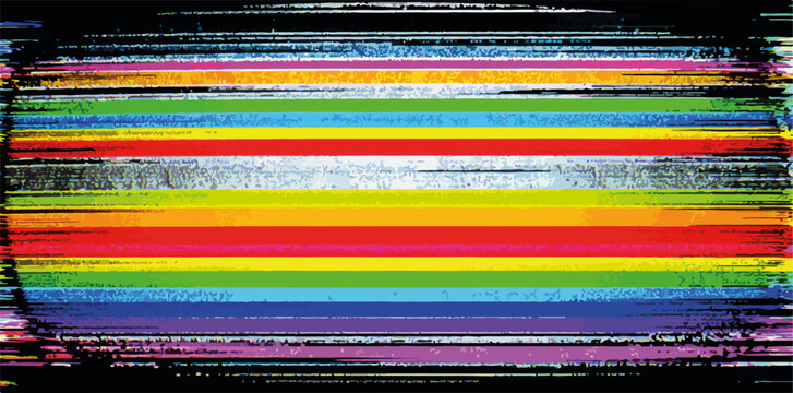 Schermo televisivo con segnale interrotto e bande arcobaleno disturbate