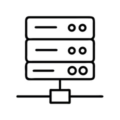 Stylized outline icon of three stacked servers connected to a network node