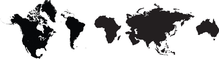 Fototapeta premium World map set of silhouettes continents map.