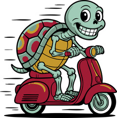 Cartoon turtle riding red scooter animal