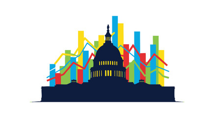 Obraz premium Capitol Building with Colorful Graphs Representing Data and Trends.