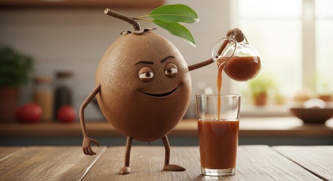 Animated Fruit Pouring Juice in Kitchen. Ai generation