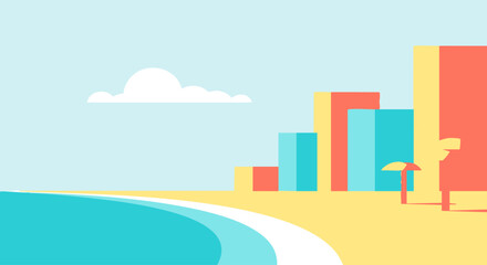 Beachfront Cityscape - A Colorful Coastal Scene with Buildings and Sky.