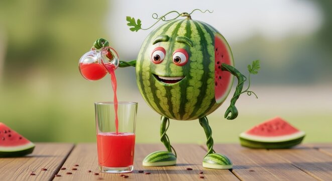 Animated Watermelon Pouring Juice. Ai generation