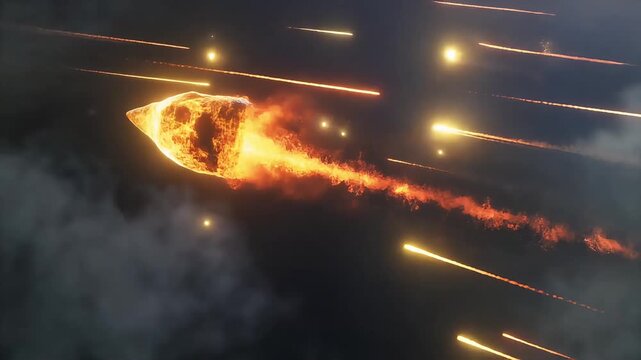 Close-Up Fiery Meteor in High-Speed Motion &ndash; Dramatic Cinematic Fireball Animation