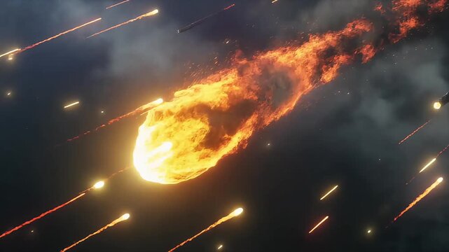 Close-Up Fiery Meteor in High-Speed Motion &ndash; Dramatic Cinematic Fireball Animation