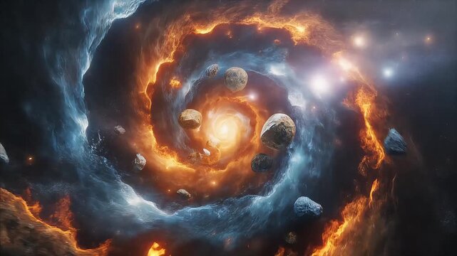 Four Elements Fusion &ndash; Water, Fire, Earth, and Air Swirling in Cinematic Motion